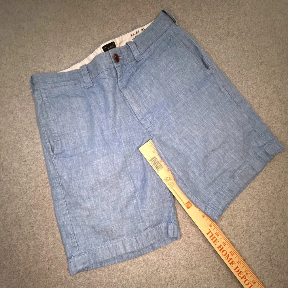 J.Crew‎ Stanton Shorts Mens 30 Light Blue Linen Cotton Blend 9 Inch Inseam